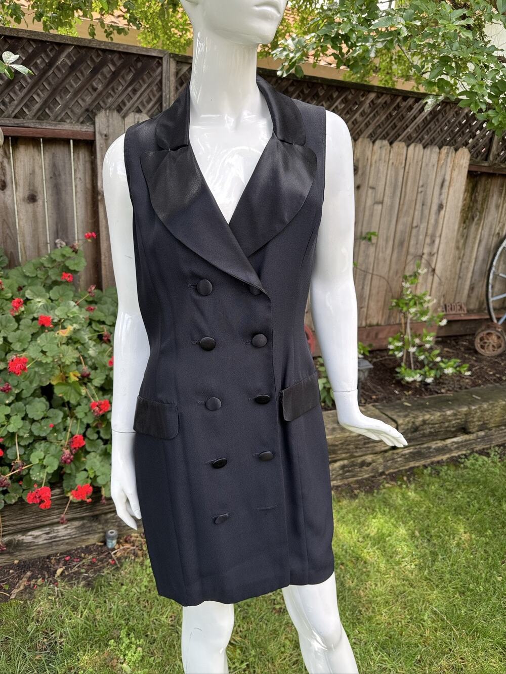 Vtg 90’s Rampage Sleeveless Double-Breasted Tuxedo Dress Black Women's Size 7